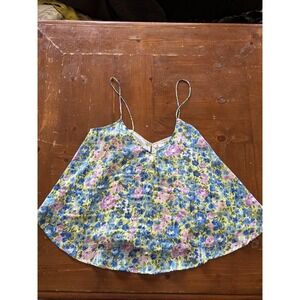Umgee Crop Top Blue Floral Lined Spaghetti Strap Polyester